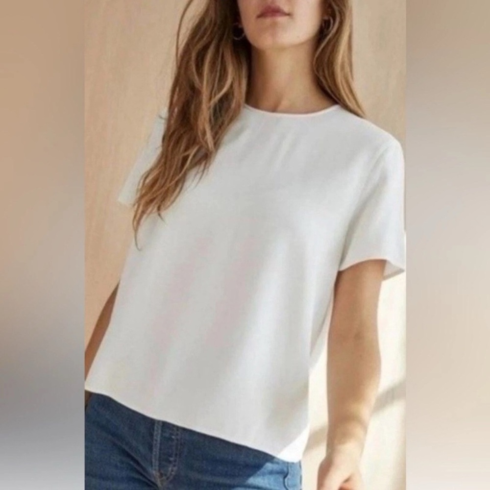 Jenni Kayne Crepe Crewneck Blouse Ivory White Size XS⭐️